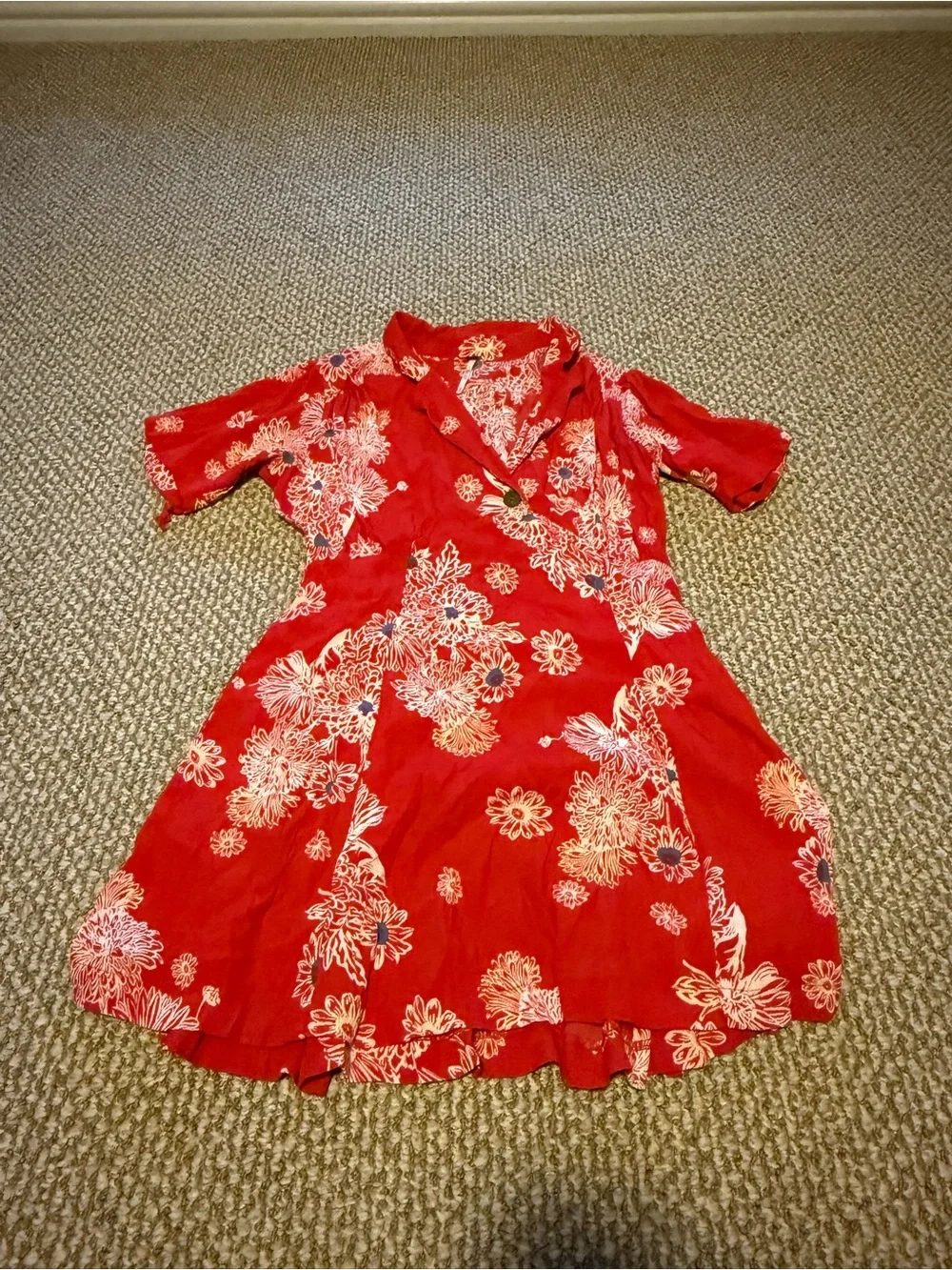 Free People Blue Hawaii Red Floral Print Mini Dress S